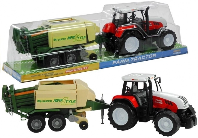 Duży traktor z przyczepą, maszyna rolnicza 65 cm