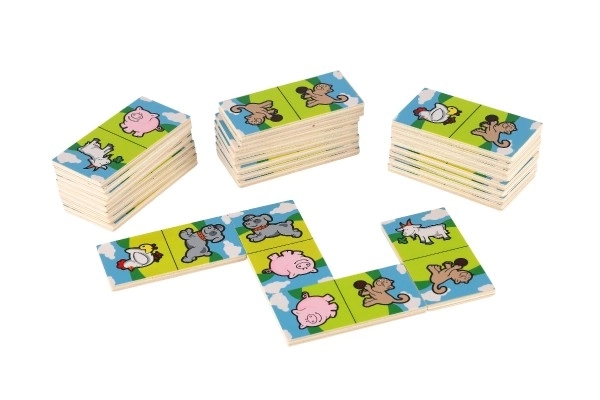 Domino Moje pierwsze zwierzątka drewno gra towarzyska 28szt w pudełku 17x9x3,5cm MPZ