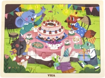 Drewniane puzzle urodzinowa zabawa 24 elementy VIGA