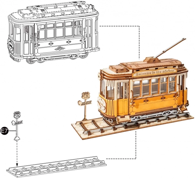 Retro Tramwaj - 3D drewniany zestaw