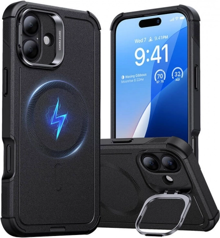 Etui ESR Cyber Tough HaloLock ze stojakiem do iPhone 16 Plus czarne