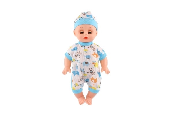 Lalka niemowlę plastykowe 32cm solidne ciało pijąca, sikająca na baterie z dźwiękiem z akcesoriami w worku