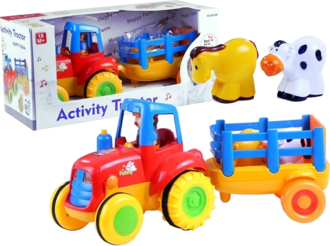 Traktor z przyczepą i zwierzątkami ze światłami i dźwiękami