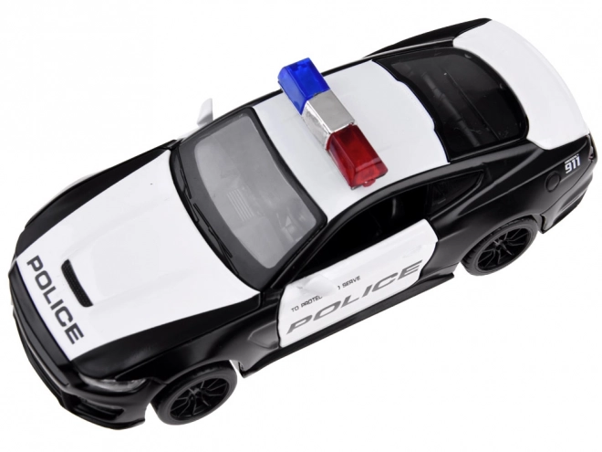 Metalowe policyjne auto Ford Shelby GT350 w skali 1:32 z efektami świetlnymi sygnałów