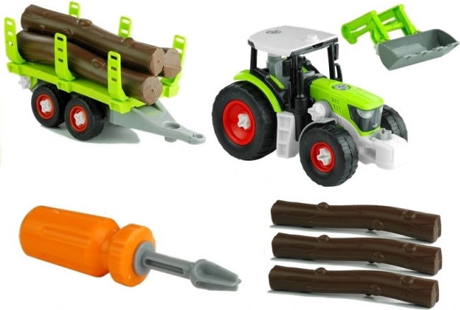 Rozkładany traktor z przyczepą na drewno