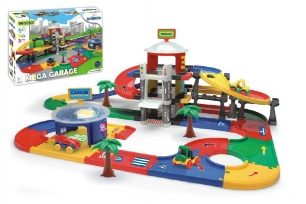 Mega garaż 3 piętra plastik 7,4m + 3 samochody w pudełku 79x53x14cm Wader
