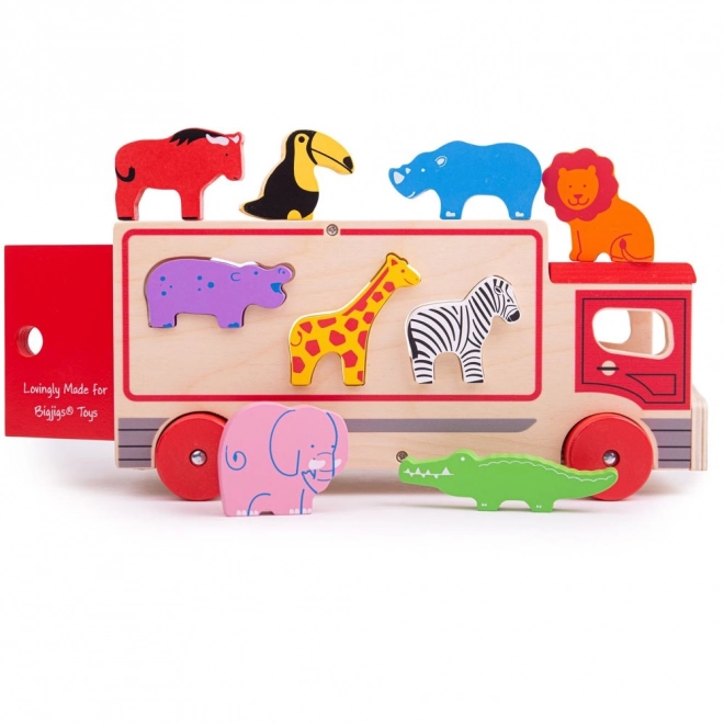 Bigjigs Toys Drewniane auto z safari zwierzakami
