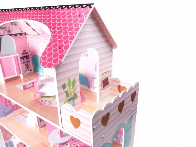 Drewniany domek dla lalek z mebelkami - 70 cm