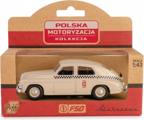 Historyczny pojazd PRL Warszawa M20 taxi model w kolorze piaskowym