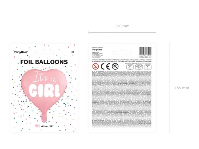 Balon foliowy It's a Girl różowe serce 45 cm