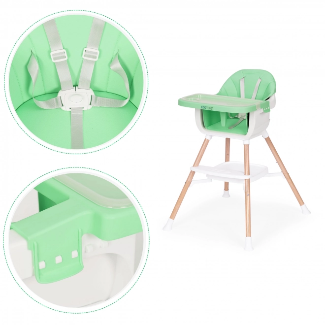 Krzesełko do karmienia dziecięce 2w1 zielone ECOTOYS