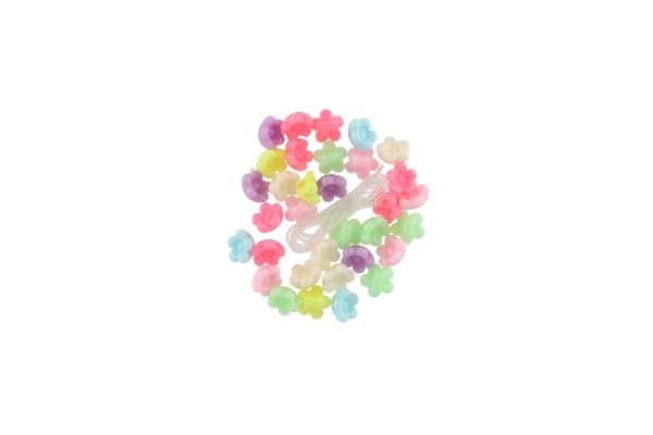 Plastikowe koraliki kwiatki ze sznurkiem 2 rodzaje w woreczku 6,5x11x1cm
