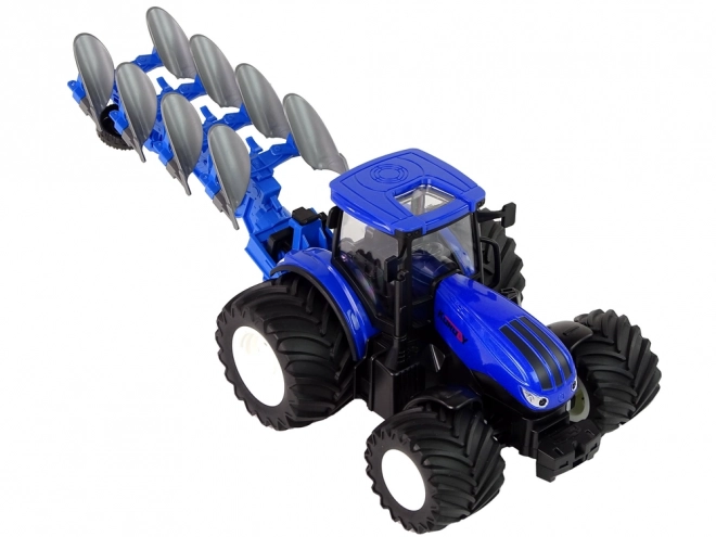 Zdalnie sterowany traktor 1:24 Niebieski pług metalowy