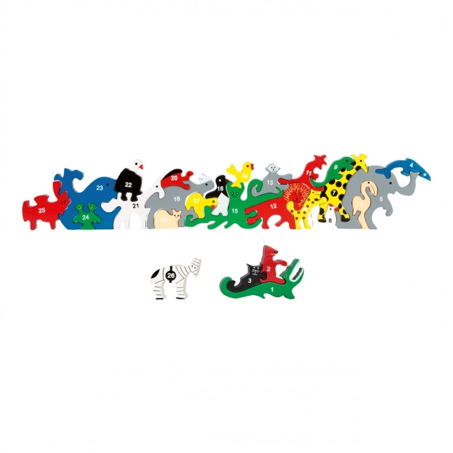 Drewniane puzzle zwierzęta z literami i cyframi