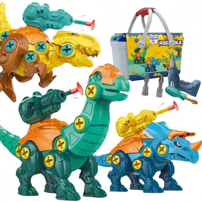 Zestaw do skręcania dinozaurów Woopie 3 szt. z walizką i wiertarko-wkrętarką
