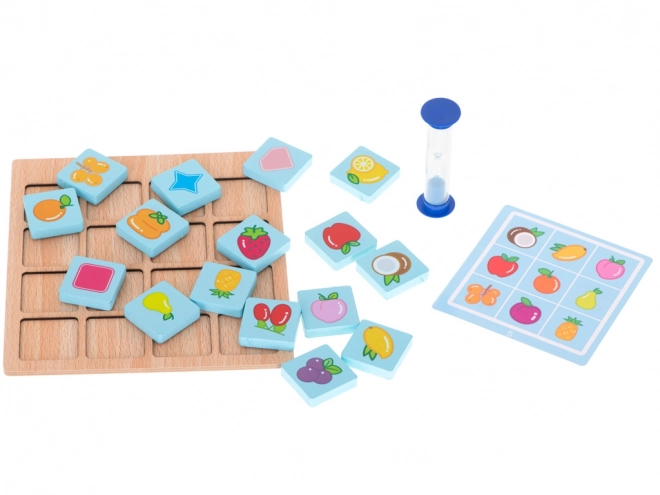 Puzzle drewniane pexeso gra stołowa owoce i kształty