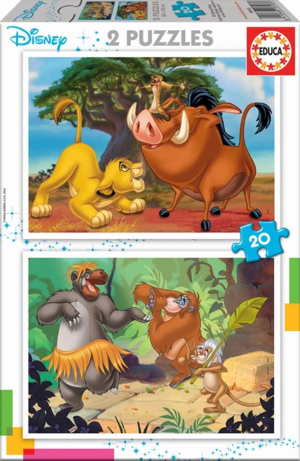 Puzzle Król Lew i Księga dżungli 2×20 elementów
