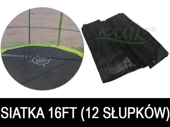 SkyRamiz Czarna siatka bezpieczeństwa do trampoliny ogrodowej 487cm/16FT 12 tuneli słupków
