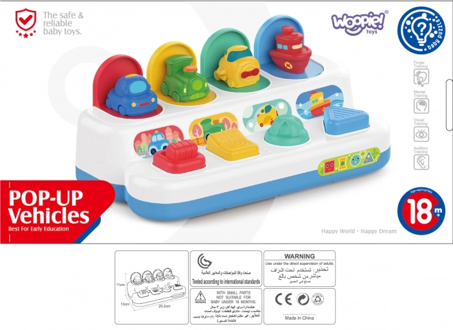 Woopie edukacyjna zabawka dla dzieci z wyskakującymi pojazdami Pop-Up