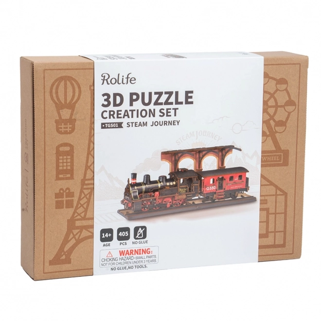 RoboTime 3D drewniana układanka Vintage parowóz