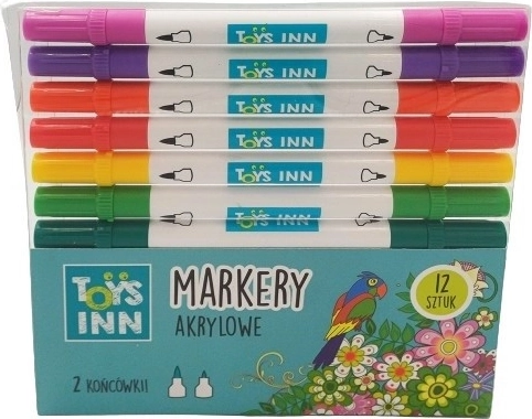 Akrylowe markery z podwójną końcówką, zestaw 12 sztuk