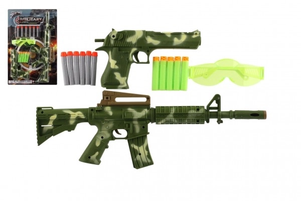 Pistolet/Karabin 2szt. plastik + naboje piankowe 11szt. + okulary na karcie 30x46x4cm