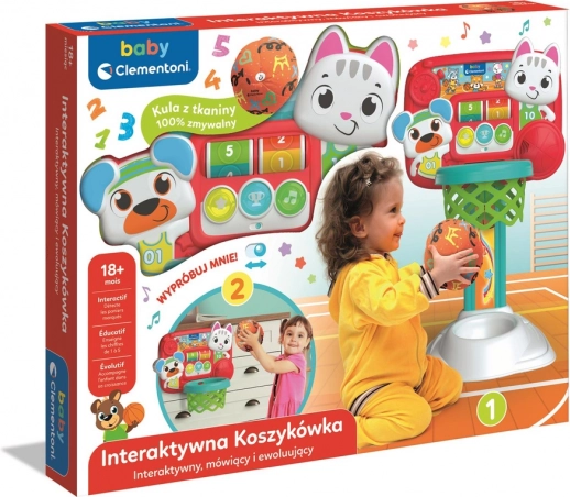 Interaktywny kosz do koszykówki dla dzieci z kotkiem i misiem CLEMENTONI (język polski)
