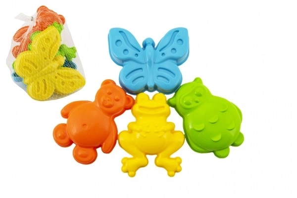 Foremki Babki na piasek plastikowe zwierzątka 4 szt. w siatce 12x10x8cm 12m+