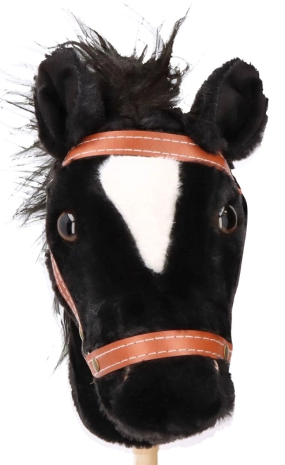Hobby horse Baron, czarny pluszowy koń na kiju z dźwiękami