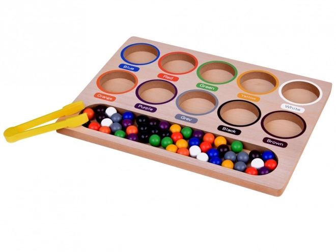 Drewniana edukacyjna mozaika Montessori - kolorowe kuleczki i sorter
