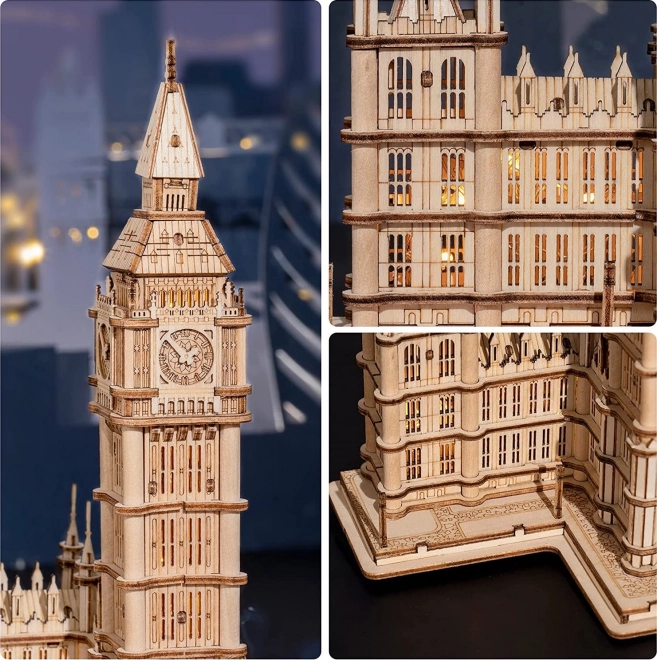 RoboCzas drewniane 3D puzzle wieża zegarowa Big Ben świecąca