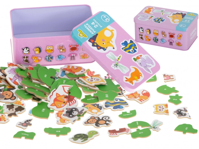 Puzzle z motywami zwierząt w metalowej puszce