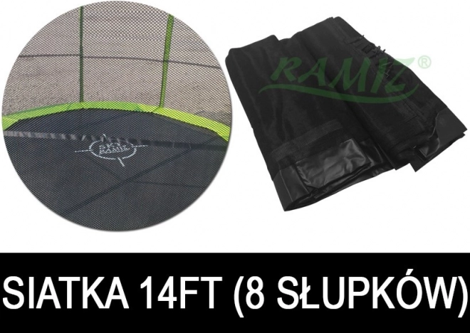 Siatka ochronna do trampoliny ogrodowej 427 cm 14FT, 8 tuneli na słupki – czarna