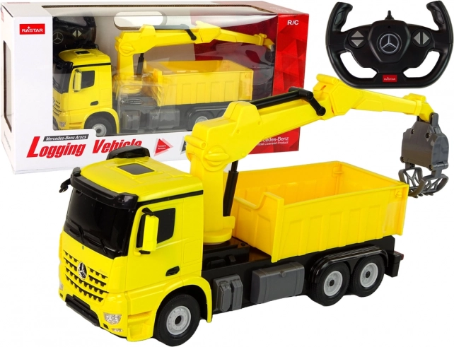 RC ciężarówka z chwytakiem MERCEDES-BENZ Arocs Rastar – żółta