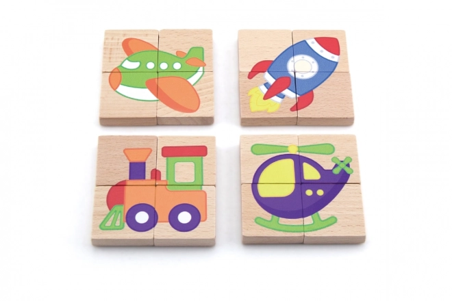 Drewniane magnetyczne puzzle - środki transportu
