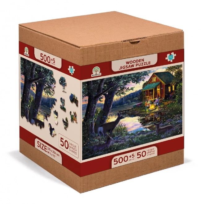 Drewniane Puzzle Wooden City Wieczór w domu nad jeziorem 2w1, 505 elementów EKO
