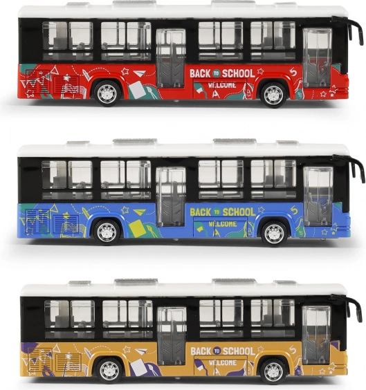 Metalowy autobus z otwieranymi drzwiami