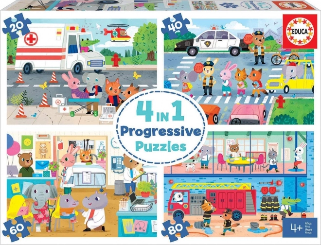 EDUCA Puzzle Bohaterowie w akcji 4w1 (20,40,60,80 elementów)