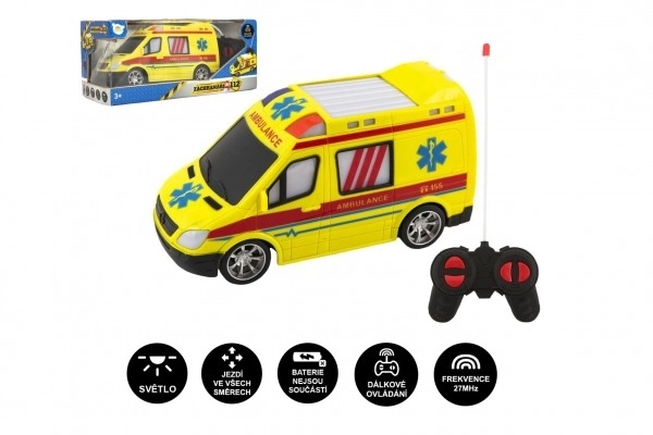 Auto RC ambulans plastik 20cm na zdalne sterowanie 27MHz na baterie ze światłem w pudełku 28x13x11cm