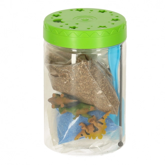 Terrarium do uprawy roślin z lampą LED i dinozaurami