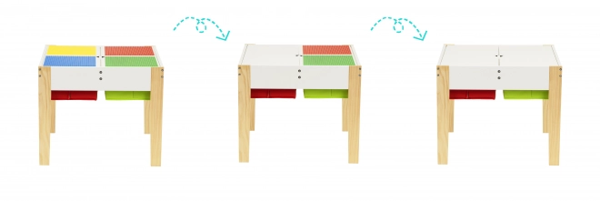 ECOTOYS Drewniany stół dziecięcy z płyta do gry i dwoma krzesłami