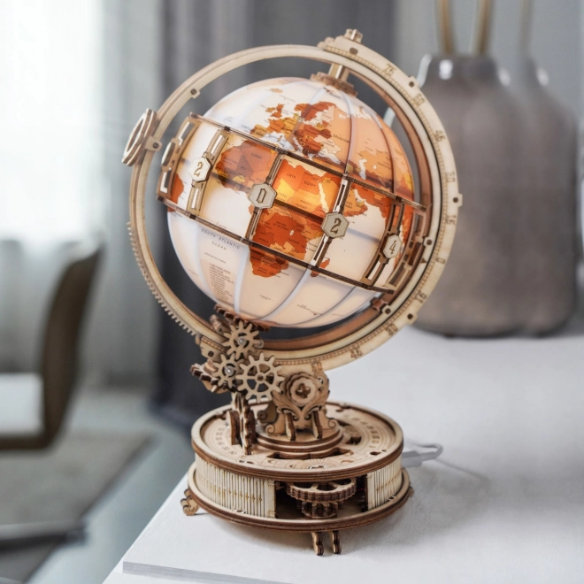 RoboTime 3D drewniane mechaniczne puzzle Świecący globus