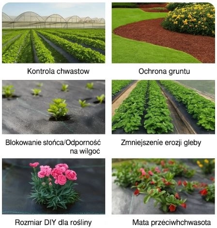 Czarna agrotkanina 1,1x100m UV 135g przeciw chwastom + kotwy