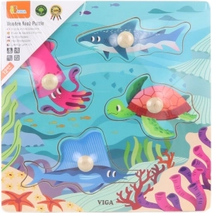 Drewniane guzikowe puzzle Zwierzęta Morskie Viga