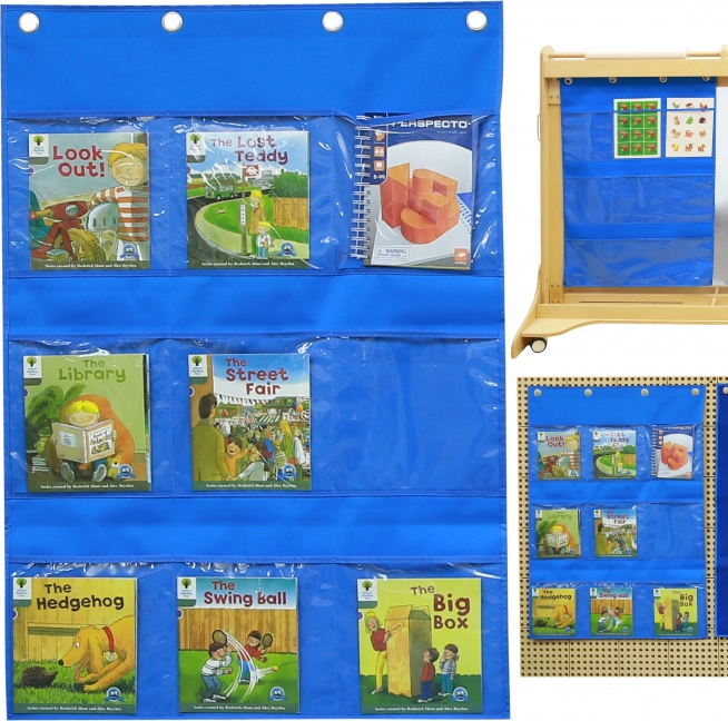 Masterkidz tekstylny wiszący organizer na książki i obrazki, niebieski