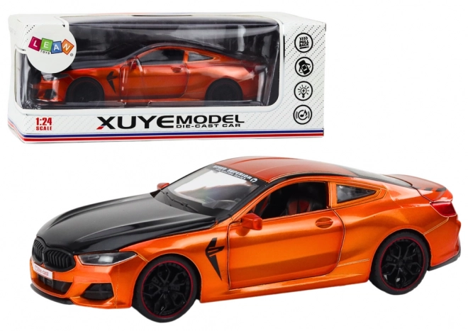 Metalowy model sportowy z napędem ciernym i otwieranymi elementami 1:24 pomarańczowy