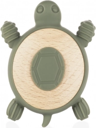 Silikonowy drewniany gryzak Turtle, Forest Green