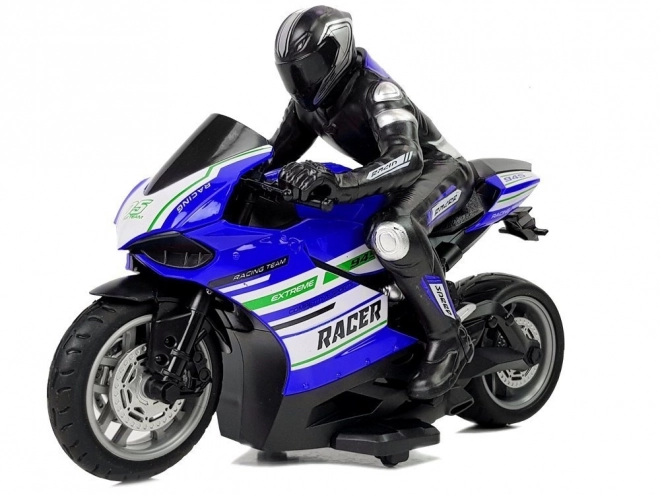 Sportowy wyścigowy motocykl na zdalne sterowanie 2.4G Zasięg 35m Niebieski