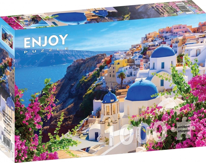 Puzzle Santorini z kwiatami, Grecja 1000 elementów