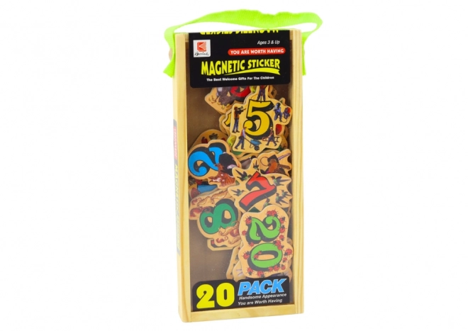 Magnetyczne drewniane cyferki z obrazkami 20 sztuk
